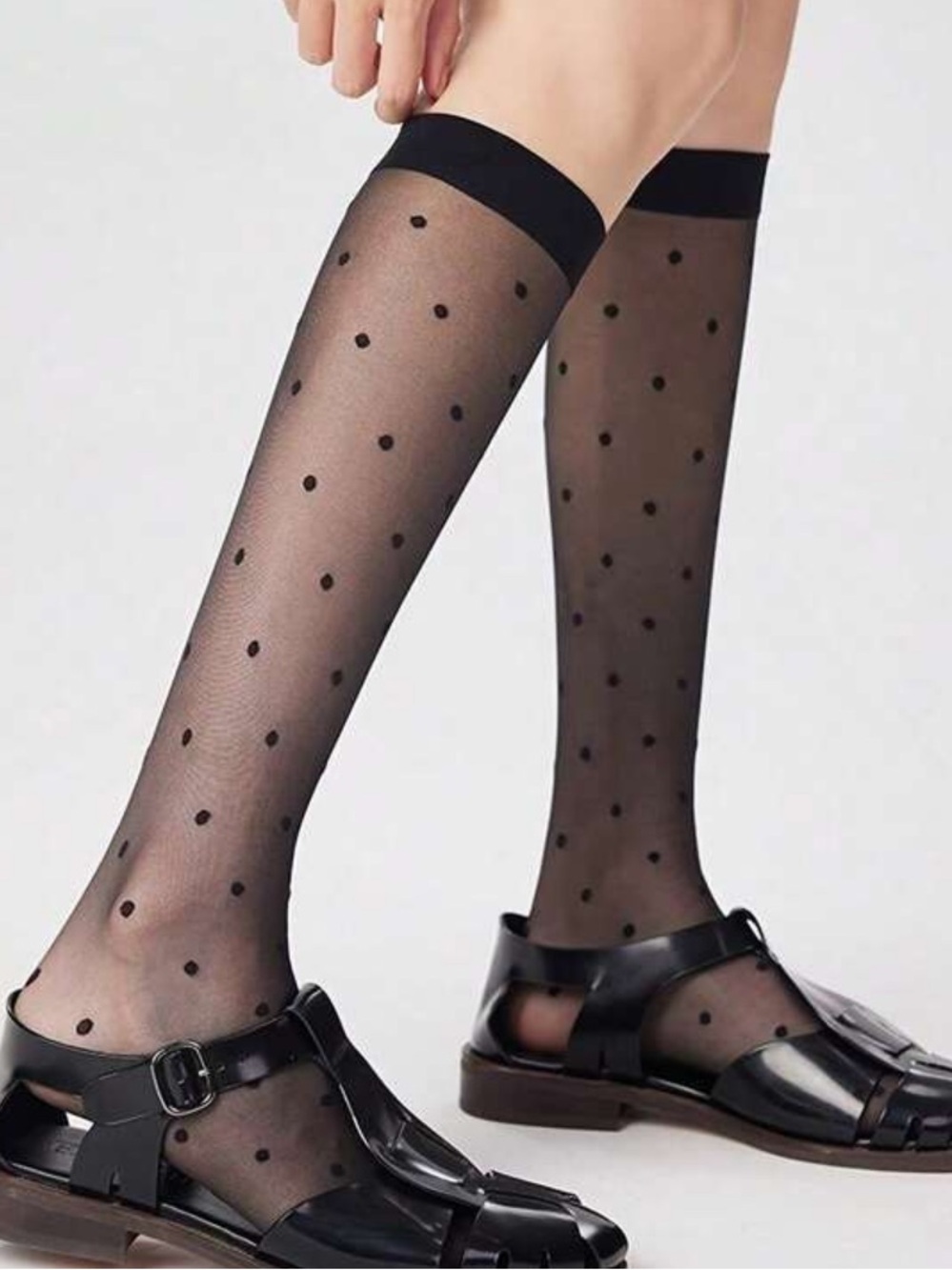 Sheer Black Polka Dot Knee-High Socks - Classic Women’s Accessory